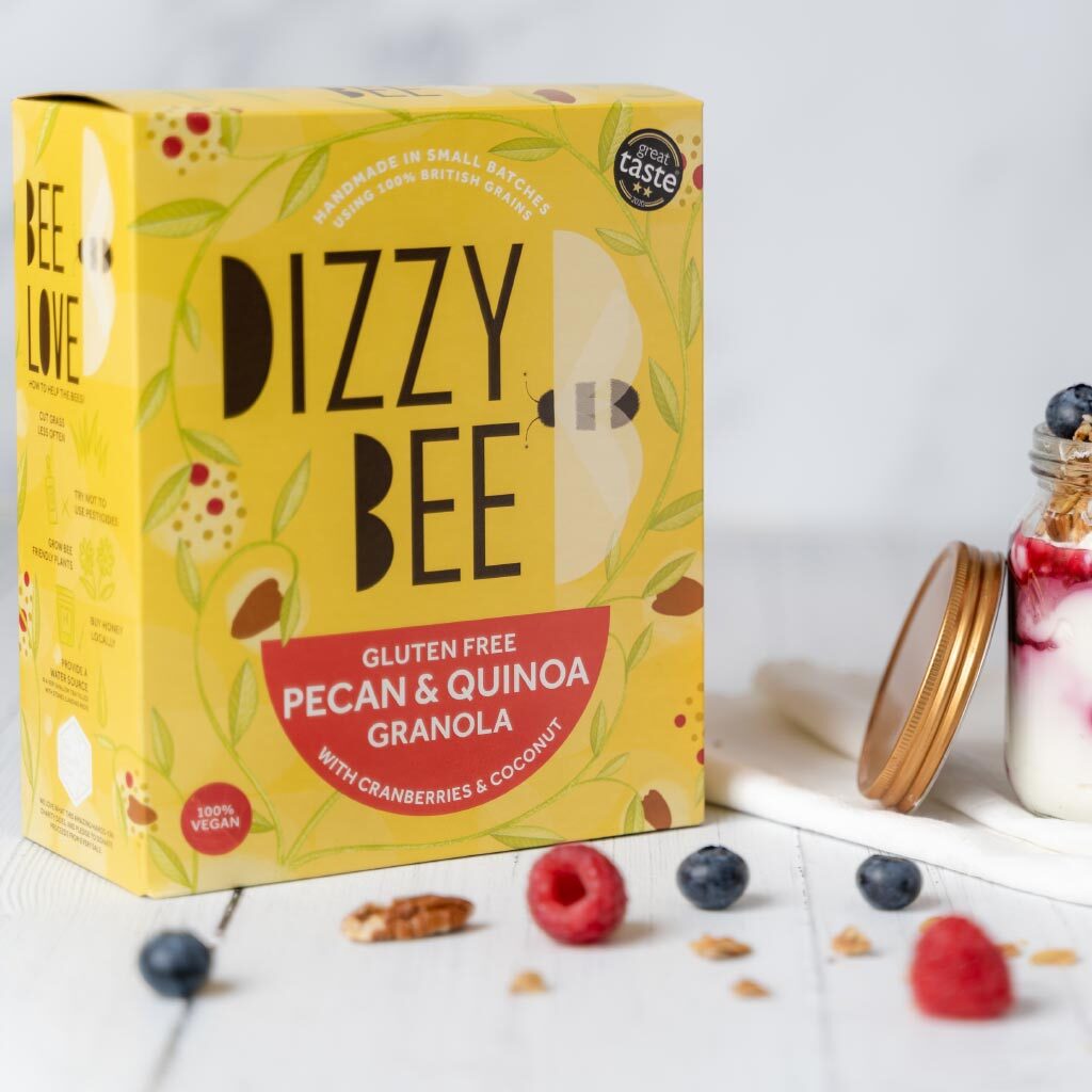 Dizzy Bee Gluten Free Pecan Quinoa Granola with berries